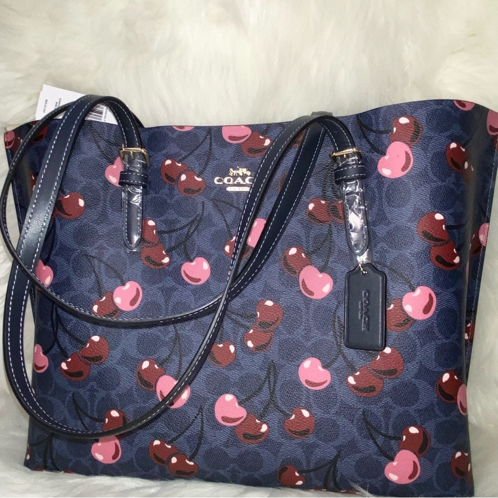Coach Mollie Tote In Signature Canvas With Cherry Print New
